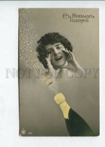 427106 RUSSIA NEW YEAR Nude Woman CHAMPAGNE Vintage postcard