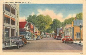 1940s Rouses Point New York Lake Street autos linen Tichnor Postcard 25-12358