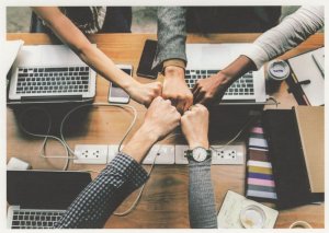 Computer Engineer Programmers Making High Fives German Postcard