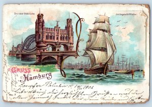 Germany Postcard Elbe Bridge Ship Harbour Multiview Greetings from Hamburg 1901