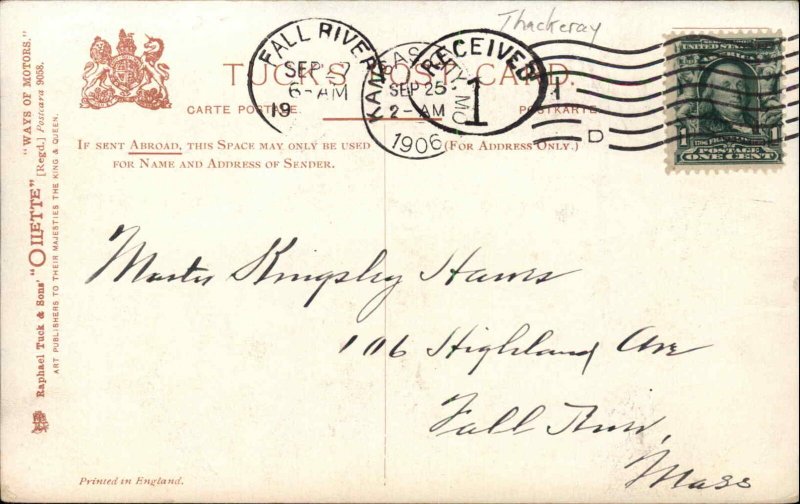 Tuck Thackeray Ways of Motors Men Pushing Broken Down Car c1910 Postcard