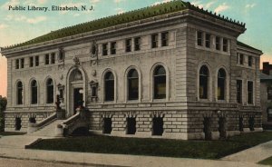 Vintage Postcard 1910's Public Library Elizabeth NJ New Jersey Pub. Line & Co.