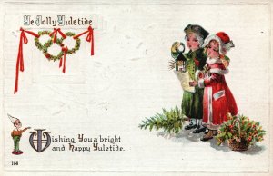 Christmas - Ye Jolly Yuletide - Couple singing Christmas Carols - Embossed -