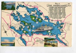 400705 USA Map lake Winnipesaukee ship Old postcard