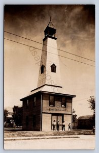 J87/ Mason Ohio RPPC Postcard c1910 Mason Fire Department Tower Men 584