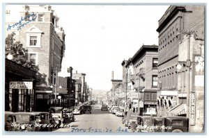 Shelden Street Downtown Cars Drugs Store Houghton Michigan RPPC Photo Postcard