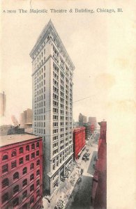 The Majestic Theatre & Building CHICAGO, IL Hand-Colored c1900s Vintage Postcard