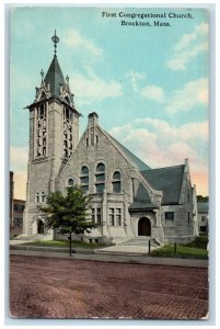 c1910 First Congregational Church Street Brockton Massachusetts Vintage Postcard