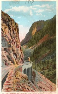 Vintage Postcard 1920's Golden Gate Canyon and Viaduct Yellowstone Park Wyoming