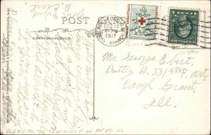 1917 TIED CHRISTMAS SEAL Knights of Columbus Hall Camp Grant WWI Postcard