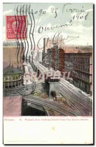 Postcard Old Chicago Wabasli Looking North from Van Buren Street