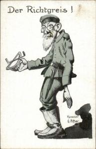 German Military Political Propaganda Caricature Old Man w/ Tool WWI Era - PC
