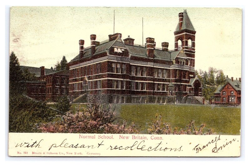 Postcard Normal School New Britain Conn. Connecticut c1906 Postmark