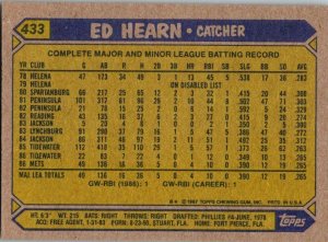 1987 Topps Baseball Card Ed Hearn New York Mets sk3275