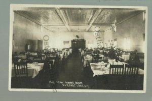 Elkhart Lake WISCONSIN RPPC c1910 INTERIOR RESTAURANT Pine Point HOTEL Resort