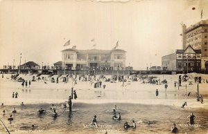 Long Beach L. I. Bathing Pavilion Busy Scene Real Photo Postcard