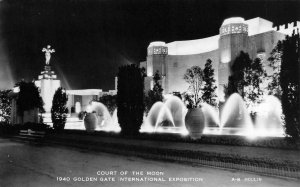 RPPC Court of the Moon San Francisco GGIE Night View 1940 Expo Vintage Postcard