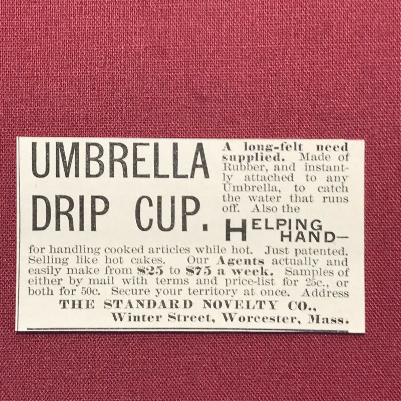 1892 Umbrella Drip Cup Standard Novelty Co. Mass. Victorian Print Ad 2V1-30