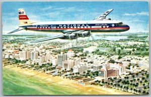 National Airlines DC-7 Airplane Passenger Travel 1950s Postcard