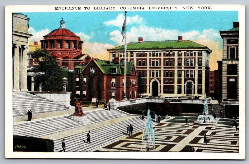 Vintage Postcard Entrance Library Columbia University Building New York City NY
