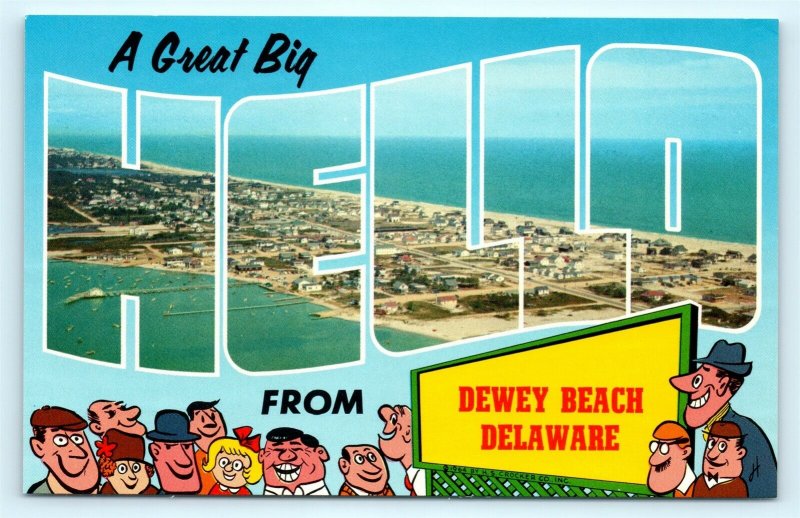 Postcard DE Dewey Beach Large Letter Hello View of Town Rainbow Cove H07