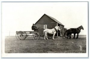 1913 Horses And Wagon Barn Hardy Saskatchewan Canada RPPC Photo Antique Postcard