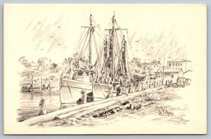 Cape Cod  Dock Boat Scene  Massachusetts   Postcard