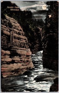 1910's Ausable Chasm Adirondacks Mountains New York NY Moonlight View Postcard