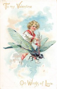 H77/ Valentine's Day Holiday Postcard c1910 Fantasy Insect Dragonfly51