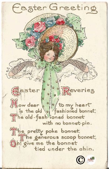 Lady in Giant Easter Bonnet Easter Postcard Easter Reveries... Poem/verse