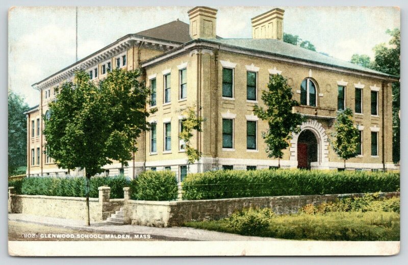 Malden Massachusetts~Glenwood School in Summer~c1910 Postcard 