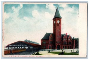 1908 C & N W Ry Passenger Station Railroad Depot Milwaukee Wisconsin WI Postcard