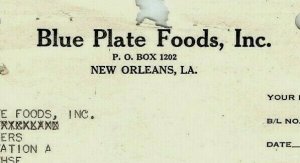 1949 Blue Plate Foods, Inc New Orleans Louisiana Invoice Peanut Butter Etc 441