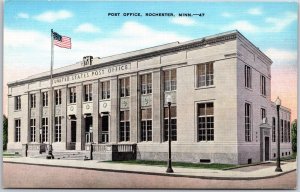 Post Office Street View Rochester Minnesota MN White Stone Postcard 1938