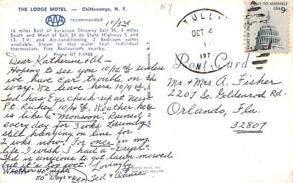 Lodge Motel Chittenango, New York Postcard