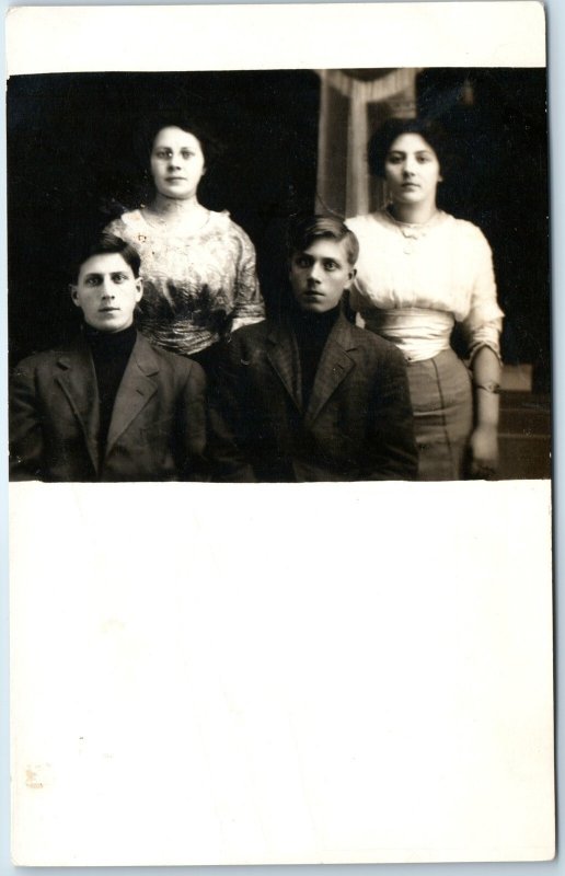c1910s 2 Young Couples RPPC Handsome Young Men Cute Ladies Girls Wrist Ring A282