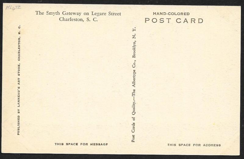 Smyth Gateway Legare Street Charleston S Carolina Unused c1920s H-P