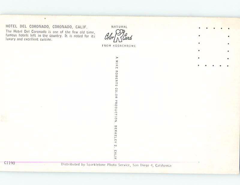 Unused Pre-1980 HOTEL SCENE Coronado - Near San Diego California CA B0075