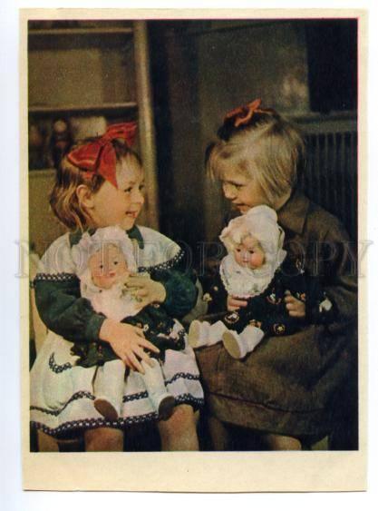 137446 SOVIET LIFE Girls w/ DOLLS old Russian PC