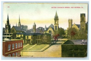 c1910's Seven Church Spires Des Moines Iowa IA Posted Antique Postcard