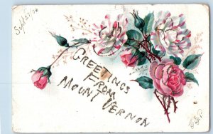 Mt. Vernon Iowa IA Postcard Greetings Rose Flower And Leaves c1905's Antique