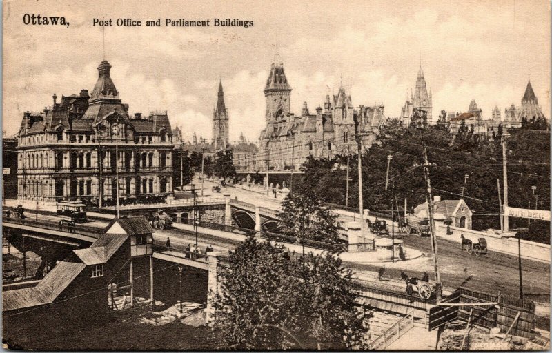 Vtg 1910s Post Office and Parliament Buildings Ottawa Canada Postcard