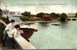 New York Buffalo Lake In Delaware Park & Albright Art Gallery 1909