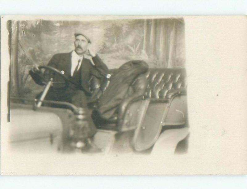 Pre-1920 rppc MAN IN CAR AT STUDIO Postmarked Vancouver BC W0912