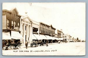 CADILLAC MI WEST SIDE MAIN STREET 1910 ANTIQUE REAL PHOTO POSTCARD RPPC