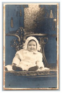 Postcard Baby In Coat And Hat Studio Prop Vintage Standard View Card RPPC