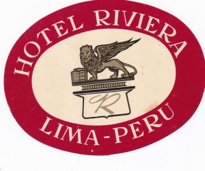 Peru Lime Hotel Riviera Red Vintage Luggage Label sk2684