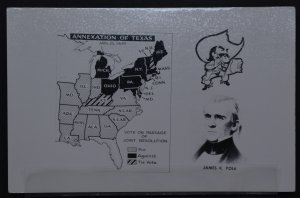 Annexation of Texas Map - James K Polk - RPPC Kodak Paper - 1972