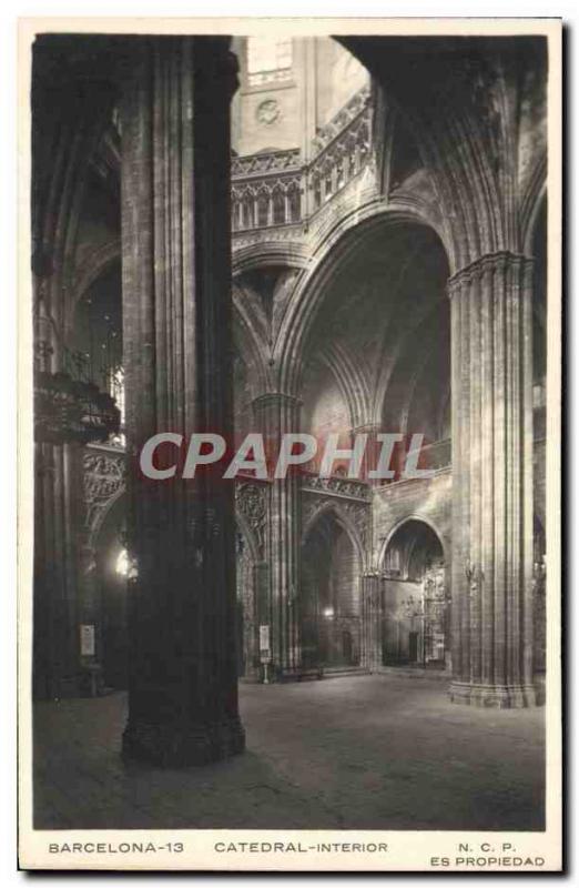 Old Postcard Barcelona Catedral Interior