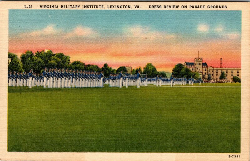 Vtg Virginia Military Institute Dress Review Parade Ground Lexington VA Postcard